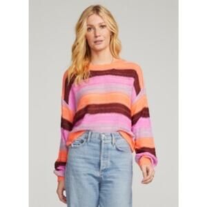 Saltwater Luxe Jed Sweater Size S Striped Lightweight Knit Keyhole Vibrant Neon